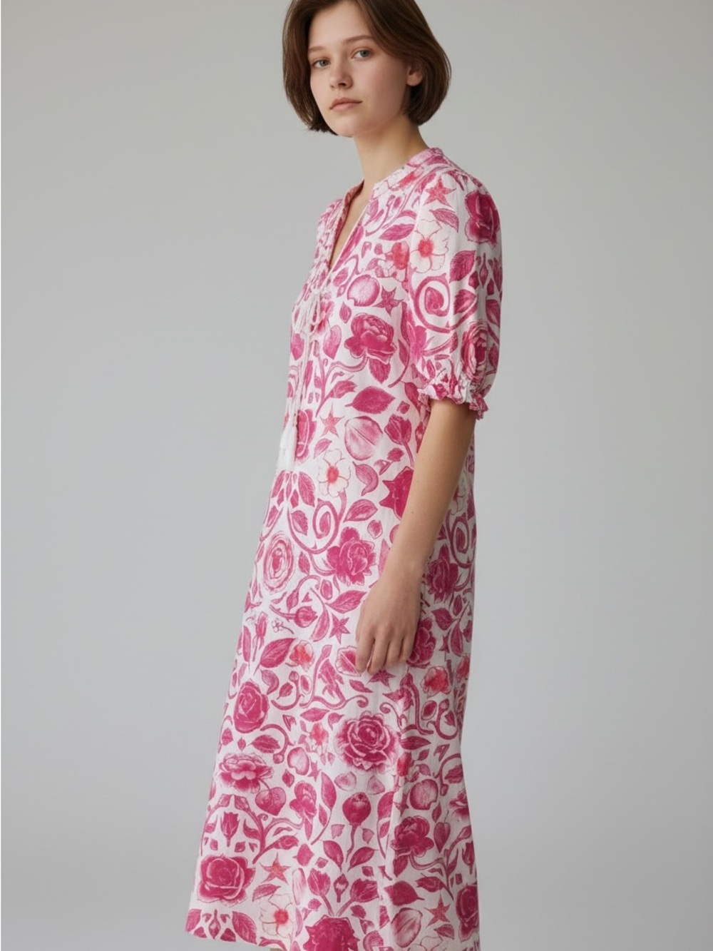 Floral Pink Floral Cotton Maxi Dress